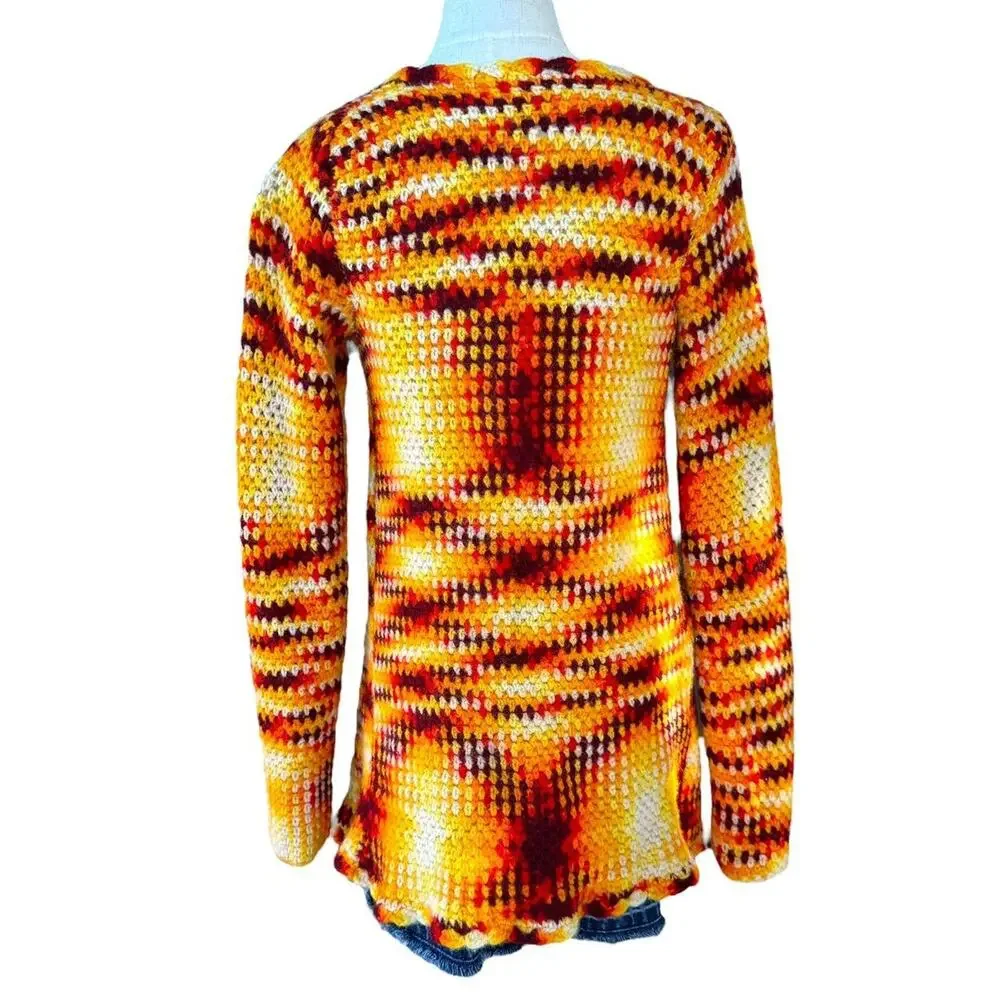 Vintage 70s Crochet Cardigan Sweater Handmade Retro Boho Grannycore Fall Knit - Picture 3 of 8